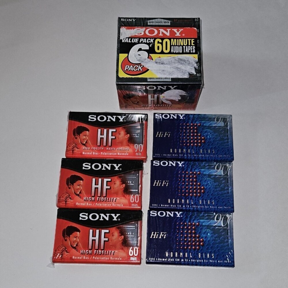 12 Sony Audio Cassette Tapes Blank Lot 60 90 Minutes Normal Bias FACTORY SEALED